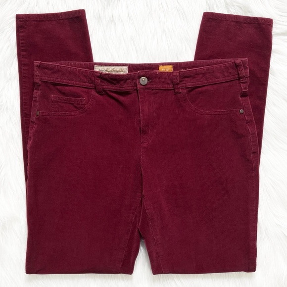 SOLD-Anthropologie Burgundy Wine Micro Cord Skinny Chino Pants - Picture 2 of 11